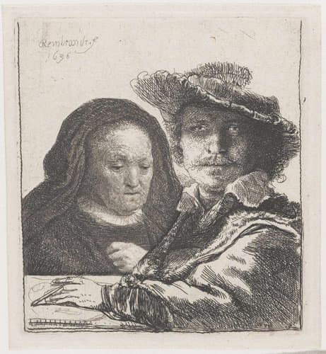 The artist's mother with her hand on her chest by Rembrandt van Rijn
