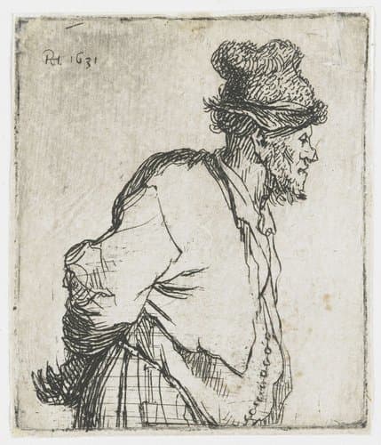 Boer met zijn handen op de rug by Rembrandt van Rijn