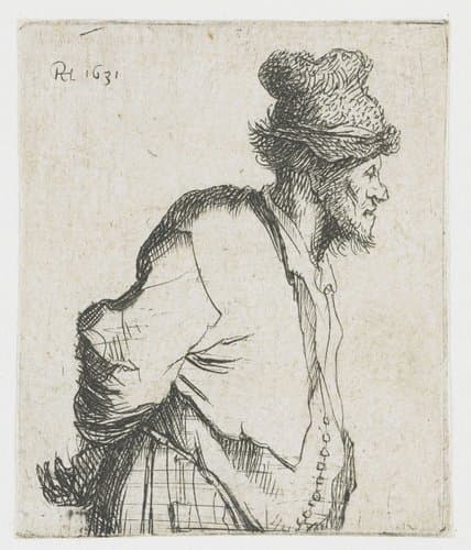 Staande boer met de handen op de rug by Rembrandt van Rijn