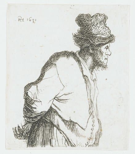 Staande boer met de handen op de rug by Rembrandt van Rijn