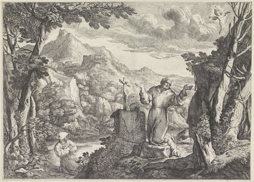 De heilige Franciscus ontvangt de stigmata by Giovanni Francesco Grimaldi