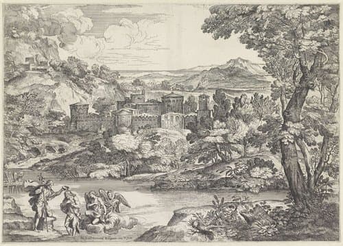 Landschap met de doop van Christus by Giovanni Francesco Grimaldi