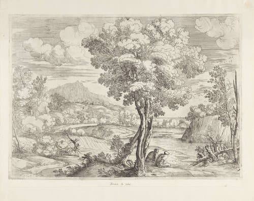 Landschap met vogel op boomstronk by Giovanni Francesco Grimaldi