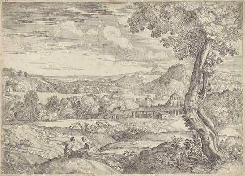 Landschap met een steenfabriek by Giovanni Francesco Grimaldi