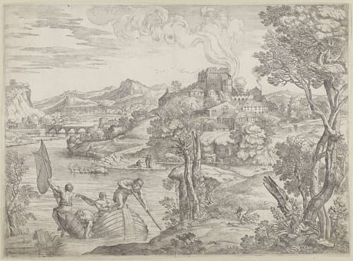 Landschap met luitspeler by Giovanni Francesco Grimaldi