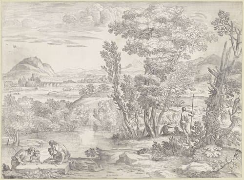 Landschap met vier dobbelaars by Giovanni Francesco Grimaldi