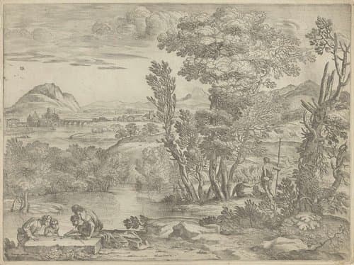 Landschap met vier dobbelaars by Giovanni Francesco Grimaldi