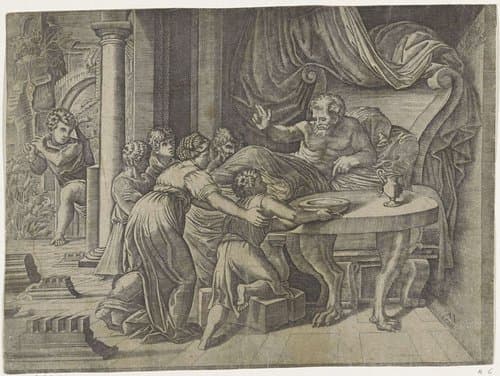 Isaak zegent Jakob by Agostino Veneziano