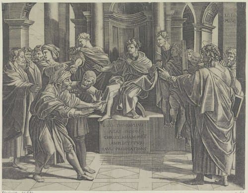 Elymas met blindheid geslagen by Agostino Veneziano