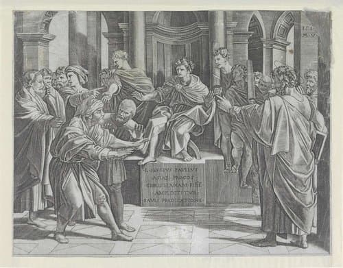 Elymas met blindheid geslagen by Agostino Veneziano