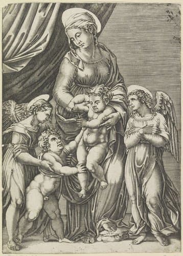 Maria met Kind en de jonge Johannes de Doper by Agostino Veneziano