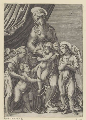 Maria met Kind en de jonge Johannes de Doper by Agostino Veneziano