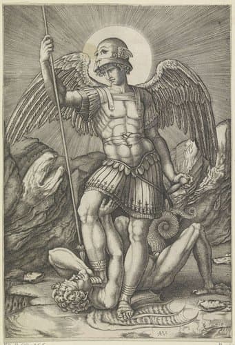 Aartsengel Michaël en de draak by Agostino Veneziano