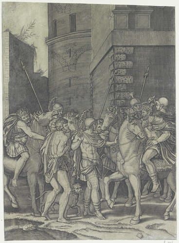 Hadrianus ontmoet Androclus by Agostino Veneziano