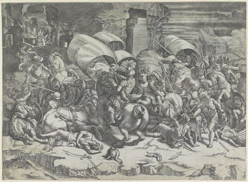 Veldslag tussen Romeinen en Carthagers by Agostino Veneziano