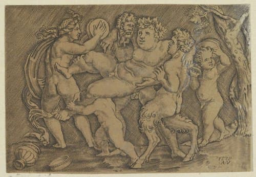 Bacchus gedragen door saters by Agostino Veneziano