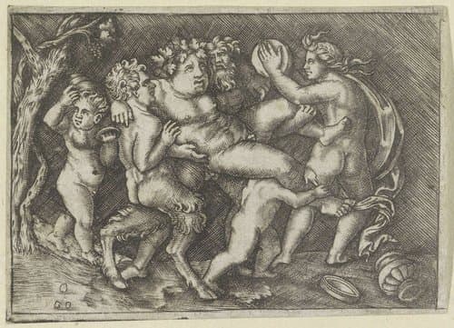 Bacchus gedragen door saters by anonymous