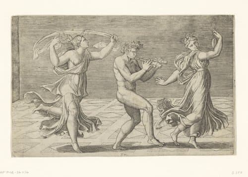Dansende sater en maenaden by Marcantonio Raimondi