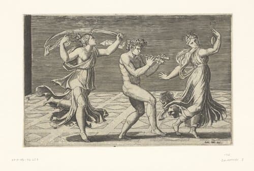 Dansende sater en maenaden by Marcantonio Raimondi