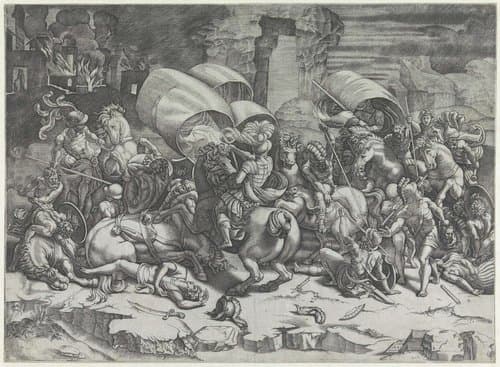 Veldslag tussen Romeinen en Carthagers by Agostino Veneziano