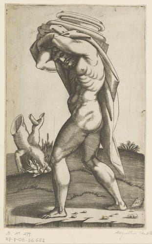 Man met het basement van een zuil op zijn rug by Agostino Veneziano