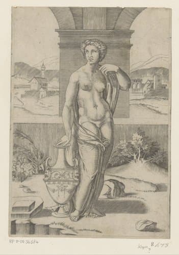 Vrouw met amfoor by Agostino Veneziano