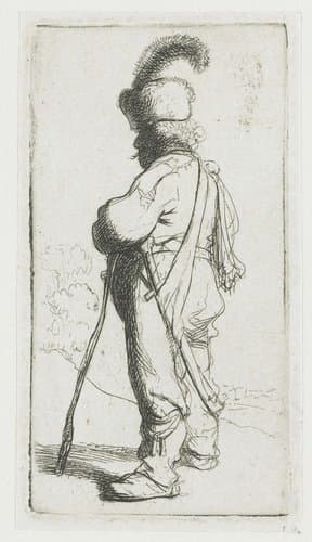 Een Pool, leunend op zijn stok: naar links by Rembrandt van Rijn