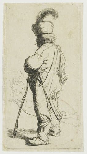 Een Pool, leunend op zijn stok: naar links by Rembrandt van Rijn