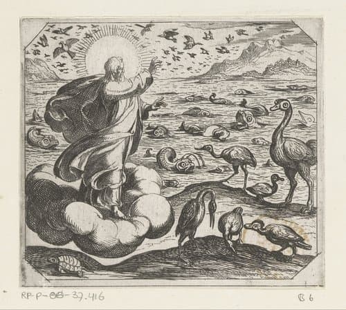 God schept de vogels en de vissen by Antonio Tempesta