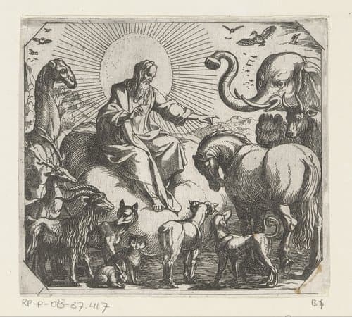 God schept de dieren op het land by Antonio Tempesta