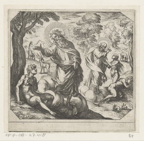 De schepping van Adam en Eva by Antonio Tempesta