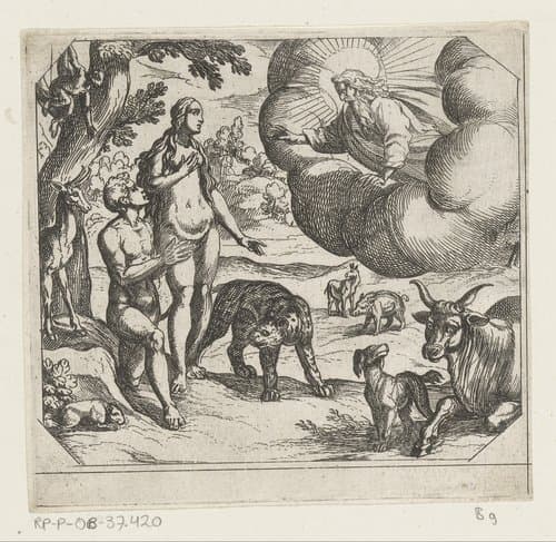 Adam en Eva in het paradijs geplaatst by Antonio Tempesta