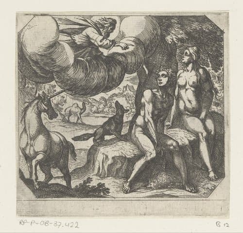 God verwijt Adam en Eva hun ongehoorzaamheid by Antonio Tempesta