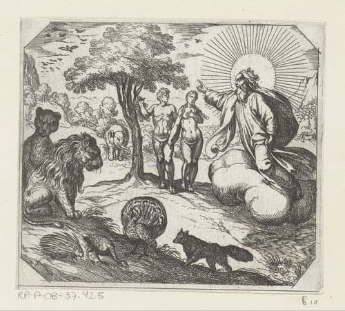 God verbiedt Adam en Eva van de boom der kennis te eten by Antonio Tempesta