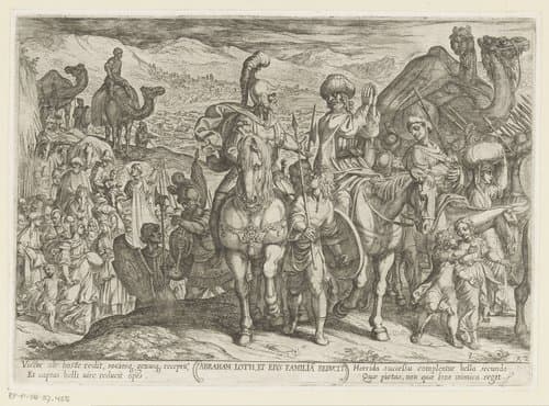 Abraham brengt Lot en zijn familie naar zijn eigen land by Antonio Tempesta