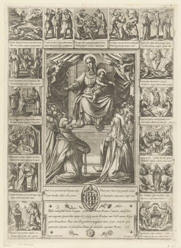 Maria met Kind op troon met de heilige Dominicus en de heilige Catharina van Siena by Antonio Tempesta