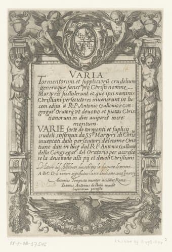 Titelprent met architectonische rand met kariatiden by Antonio Tempesta