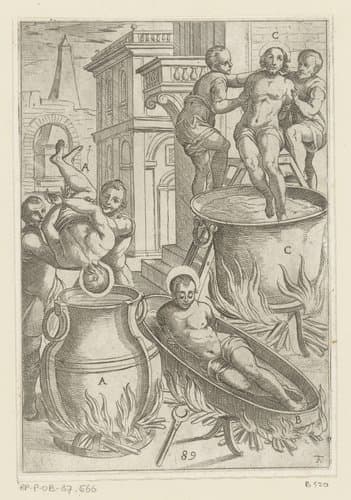 Foltering: onderdompeling in kokende olie by Antonio Tempesta