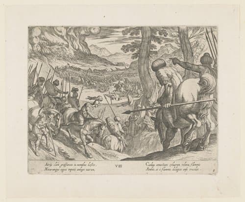 Het leger van Alexander de Grote sluit de vijandelijke troepen in met vuur by Antonio Tempesta