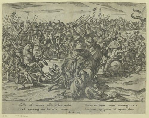 De dood van Camillus in de strijd tussen Grieken en Romeinen by Antonio Tempesta
