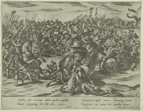 De dood van Camillus in de strijd tussen Grieken en Romeinen by Antonio Tempesta