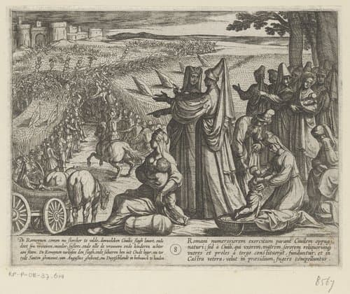 Vrouwen en kinderen kijken hoe Julius Civilis de Romeinen verslaat by Antonio Tempesta