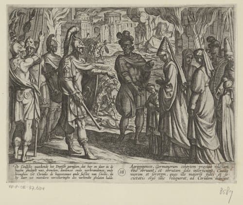 Keulse troepen brengen Civilis' vrouw en zuster bij Cerialis by Antonio Tempesta