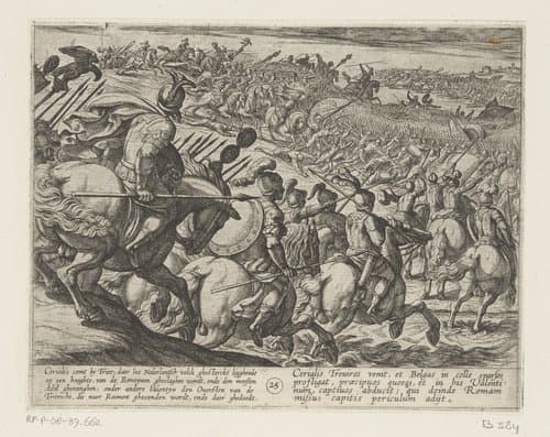 De Romeinse aanvoerder Cerialis en zijn leger vallen aan bij Trier by Antonio Tempesta