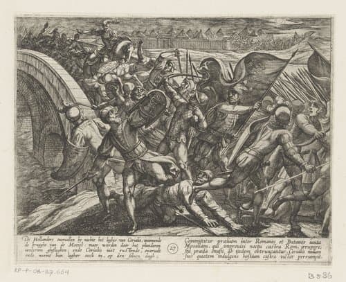 Verrassingsaanval op het Romeinse kamp aan de Moezel by Antonio Tempesta