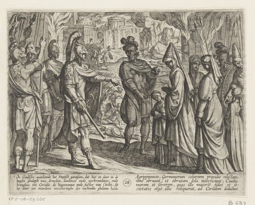 Keulse troepen brengen Civilis' vrouw en zuster bij Cerialis by Antonio Tempesta