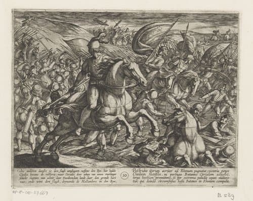 Cerialis drijft de Nederlanders in de Rijn by Antonio Tempesta