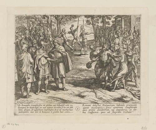 Batavorum cum Romanis Bellum, à Corn. Tacito / De Batavische Oft Oude Hollandtsche Oorloghe teghen de Romeynen by Antonio Tempesta