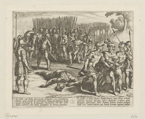 Batavorum cum Romanis Bellum, à Corn. Tacito / De Batavische Oft Oude Hollandtsche Oorloghe teghen de Romeynen by Antonio Tempesta
