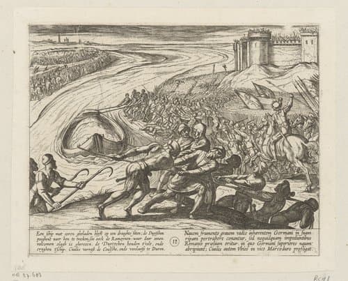 Slepen van een korenschuit naar de oever by Antonio Tempesta